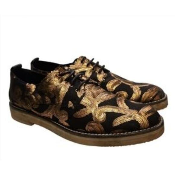 Miista Eloise Gold/Black Sequin Brogue Oxfords Size 40 - Picture 1 of 7